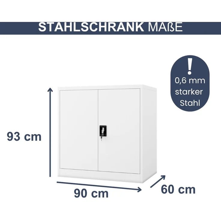 Aktenschrank abschließbar KADO - 3 Ebenen verstellbar, Flügeltüren | Metallschrank Werkstatt Mehrzweckschrank Büroschrank aus Stahl Werkzeugschrank, 93 x 90 x 60 cm Weiß – Bild 2