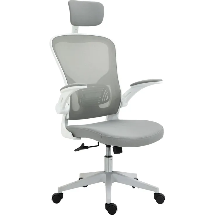 MELAYR, Bürostuhl ergonomischer Shreibtischstuhl mit Wippfunktion hoher Rückenlehne, 65 x 64 x 122 cm, Grau