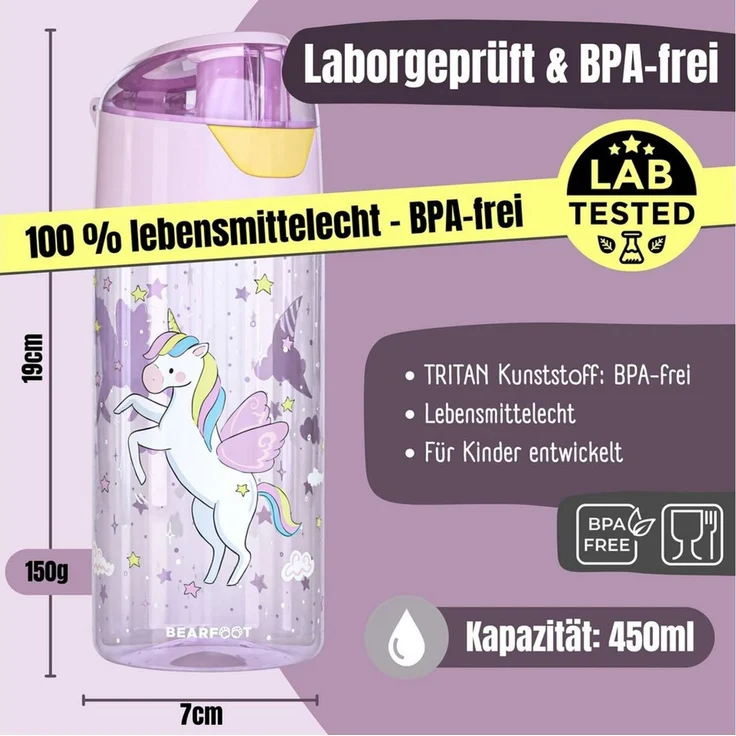 BEARFOOT Trinkflasche Trinkflasche Kinder, leichte Wasserflasche - Einhorn – Bild 3