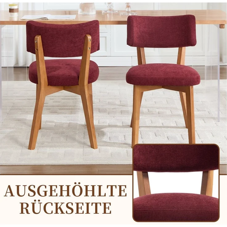 SeedWave Esszimmerstuhl 2er Set Küchenstuhl Mittelalterliche Polsterstühle mit 4 Holzfüßen, Geschwungene Rücklehne, dichte Sitzfüllung – Bild 4