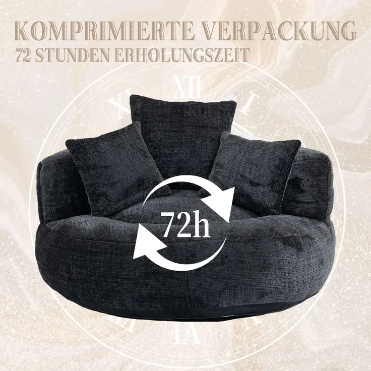 LVHOM XXL Sitzsack Chenille mit 3 Kissen, Lazy Sofa Kuschelig & Atmungsaktiv, Memory Foam Split, 108x108x52cm – Bild 8