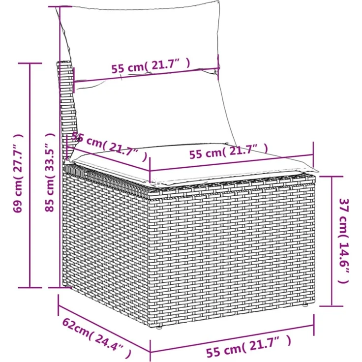 vidaXL Gartensofa ohne Armlehnen mit Kissen Schwarz Poly Rattan 365961 – Bild 7