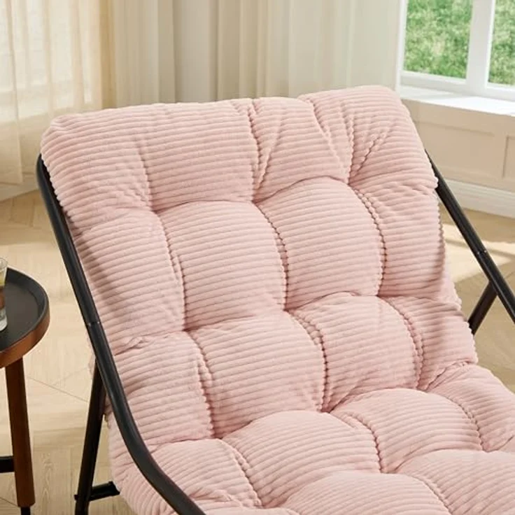 Ball & Cast Schaukelstuhl für Drinnen & Draußen, Rocking Chair mit Gepolstertem Kissen und Fußstütze, Balkonsessel für Wohnzimmer, Garten & Terrasse, Rosa – Bild 6