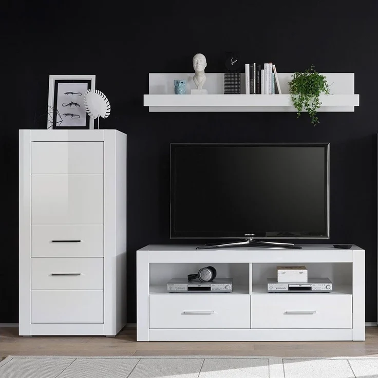 Lomadox Wohnwand BALVE-61, (4-St), TV Media Hochglanz weiß mit Wandboard & Kommode BxHxT: 230 x 139 x 45 cm – Bild 5