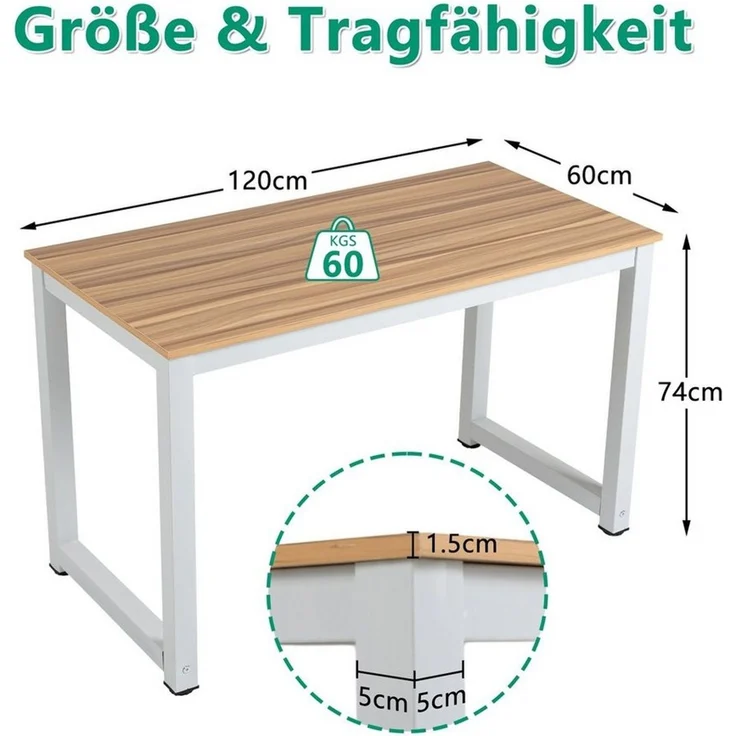 Thanaddo Arbeitstisch 60 x 120 cm Schreibtisch, Kleiner Computertisch, Bürotisch für Büro – Bild 2