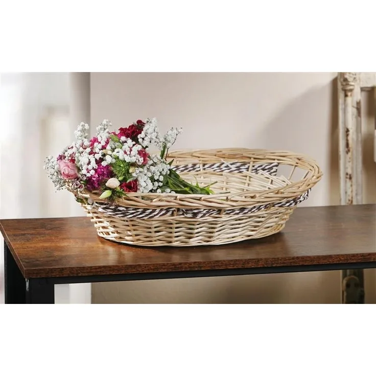 Schale aus Weide & Papierschnur, oval, 46 x 39 cm, Blumenschale, Obstschale