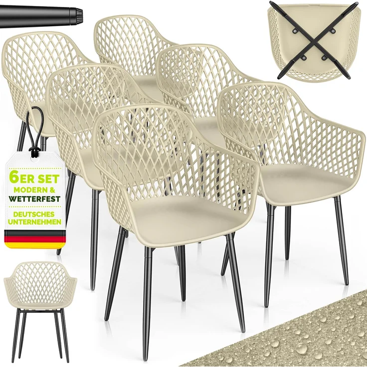 tillvex® Gartenstuhl 6er Set Wetterfest mit Armlehne | Outdoor Stühle bis 120kg belastbar | Gartenstühle UV-beständig | Terrassenstuhl Gartenmöbel Terrasse Balkon Outdoor Garten – Bild 6