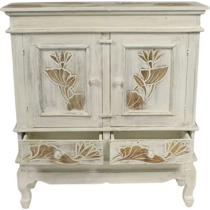 Oriental Galerie Mehrzweckschrank Schrank 85 x80 cm Lotus Weiß (1-St) – Bild 3