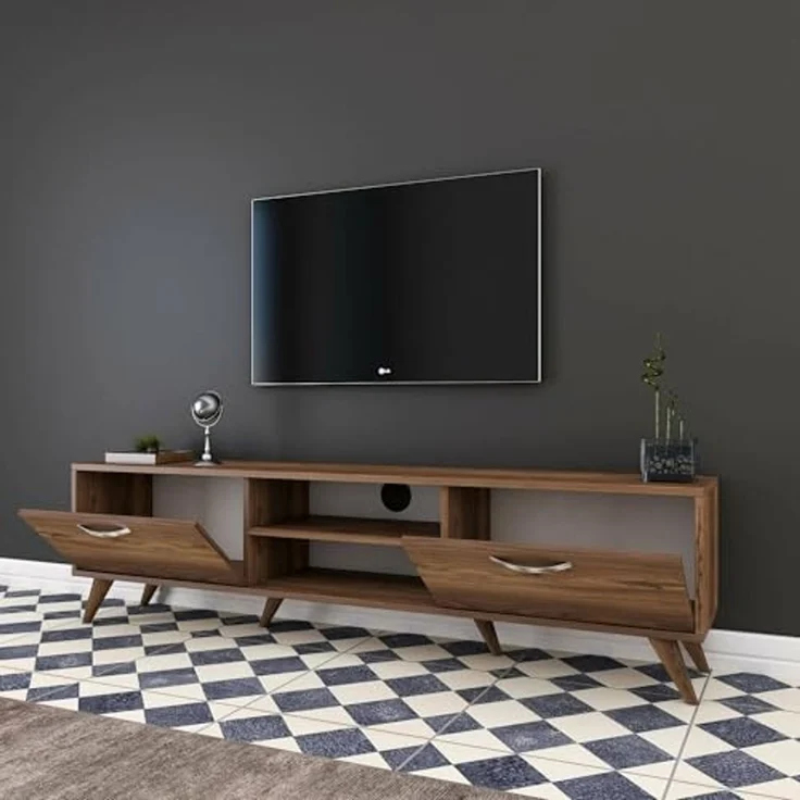 Dmora Aldh, Sideboard, Wohnzimmerschrank, niedriger Schrank für TV, Wandbasis, 180 x 35 x 49 cm, Walnuss – Bild 5