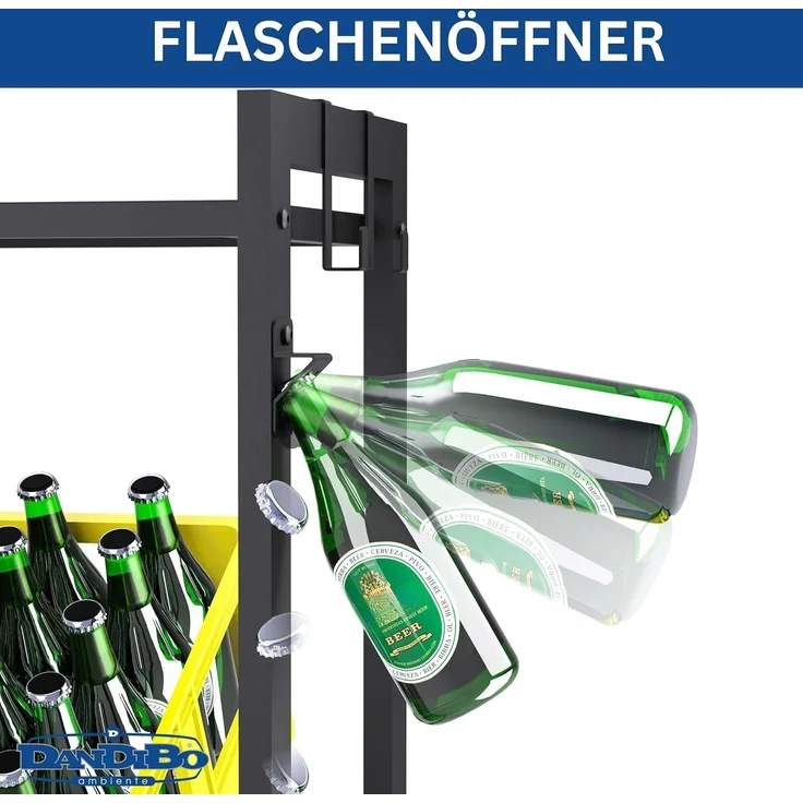 DanDiBo Getränkekistenregal 4 Kisten mit Ablagefläche Rollen Haken Metall Schwarz 96651 Getränkeregal Kistenregal Getränke Regal – Bild 7