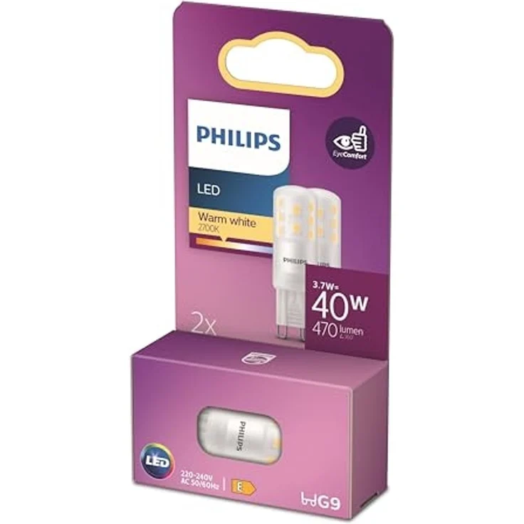 Philips LED Standard Brenner, Ersatz für 40W Halogen, G9 Sockel, warmweißes Licht 2700K, 2er Pack, neue Generation – Bild 1
