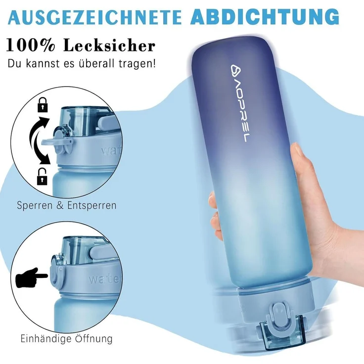 AOPREL Trinkflasche 1l BPA-frei aus Tritan Sport Flasche Kohlensäure geeignet – Bild 3