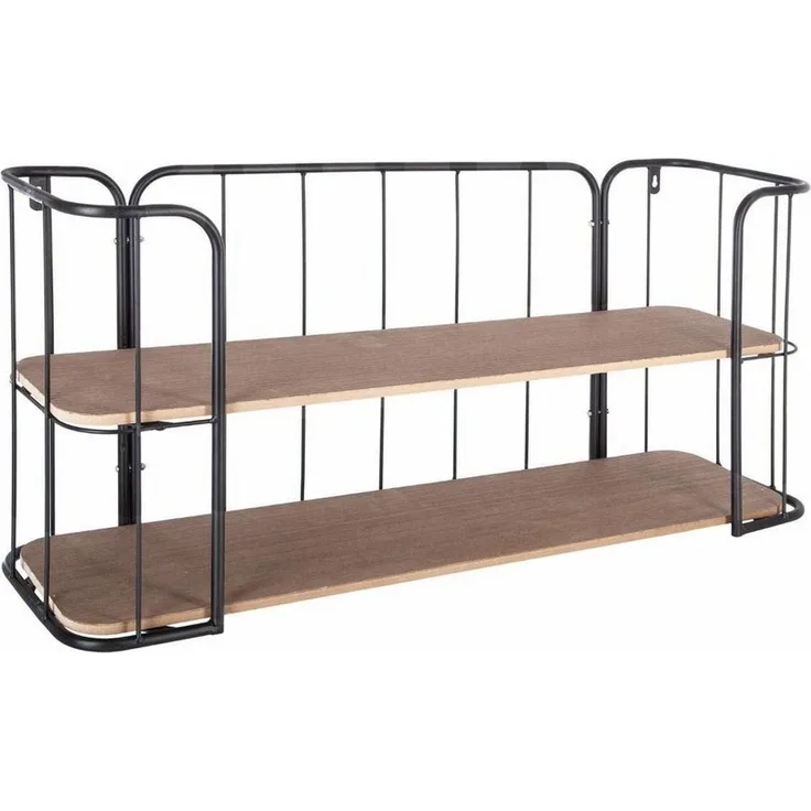 Wandregal, Holz, Metall, 2 Ebenen, Wandregal