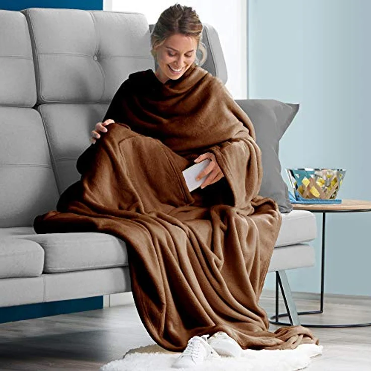 CelinaTex TV-Decke mit Ärmeln und Fußtasche Flauschige Kuscheldecke XL 170x200 cm braun Mikrofaser Fleece Soft Oeko-TEX – Bild 7