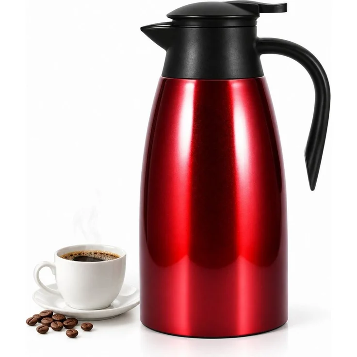 LEMLIT Isolierkanne 2,1 L Thermoskanne 304 Edelstahl, Vakuumisoliert, Auslaufsicher, 2.1 l, (1er Set, 1-St, Doppelwandige Vakuumisolierung), 24 Std. Warmhaltung, Für Kaffee, Tee, Milch Und Kaltgetränke – Bild 1