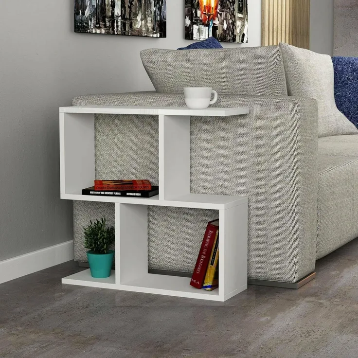 Dmora - Wohnzimmertisch Polyh, Niedriger Wohnzimmertisch, Kaffeeregal, Couchtisch für Sofa, 60x20h60 cm, Weiß