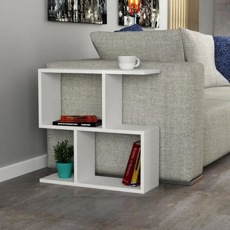 Dmora - Wohnzimmertisch Polyh, Niedriger Wohnzimmertisch, Kaffeeregal, Couchtisch für Sofa, 60x20h60 cm, Weiß – Bild 1