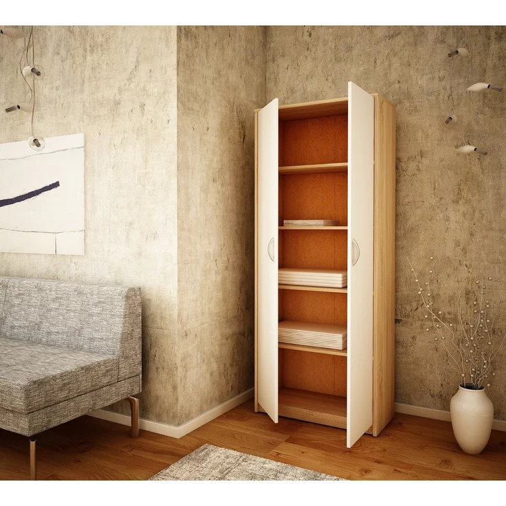 Home Collective Mehrzweckschrank Aktenschrank mit 5 Fächern Haushaltsschrank (74 cm breit aus Laminatplatte und hochwertigen Polymergriffen) in mattem Finish mit 4 Einlegeböden und 2 Türen sonoma weiß – Bild 2