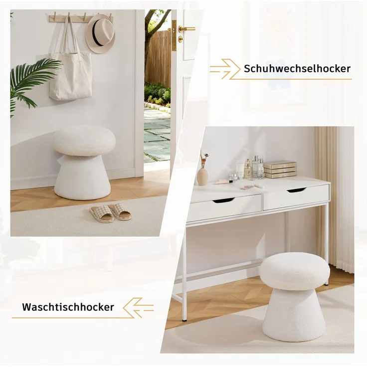 Drehhocker, Lammfell-Optik mit 360°-Drehfunktion, 41x41x44 cm, Weiß – Bild 4