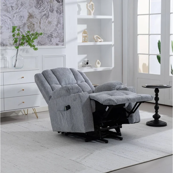 Elektrischer Relaxsessel aus Samt mit Aufstehhilfe, Massage & Wärme, 91x84x106 cm, Hellgrau – Bild 3