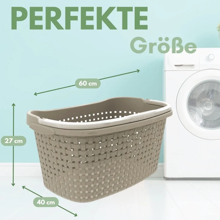 GarPet Wäschekorb Wäschekorb mit Henkel 40 L Wäschewanne Wäschebox Wanne Rattan Optik – Bild 2