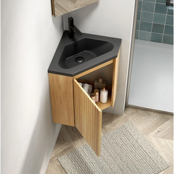 Waschtisch 54,5×38,5×52,4 cm für Ecken mit Harzbecken und Unterschrank – Bild 3