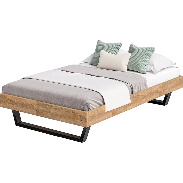 skølm 'Alver' Bett 120x200 cm, Bettgestell, natur geölt, Massivholzbett aus Eiche mit Metallkufen, Doppelbett ohne Bettkopf – Bild 9