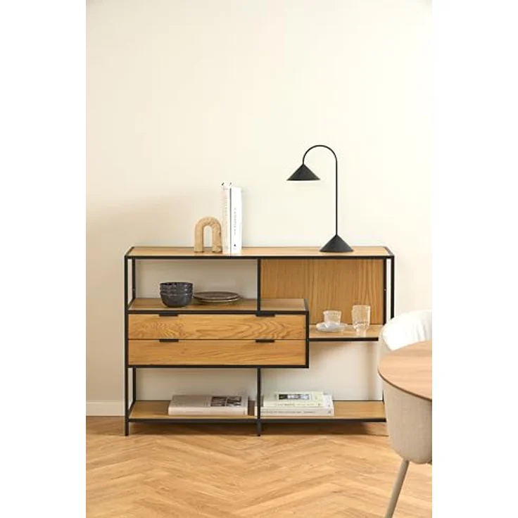 XXXL Xxxl Regal aus Holzwerkstoff, Natur/Schwarz, 2 Schubladen, 77x114x35 cm, Standregal für Wohnzimmer – Bild 2