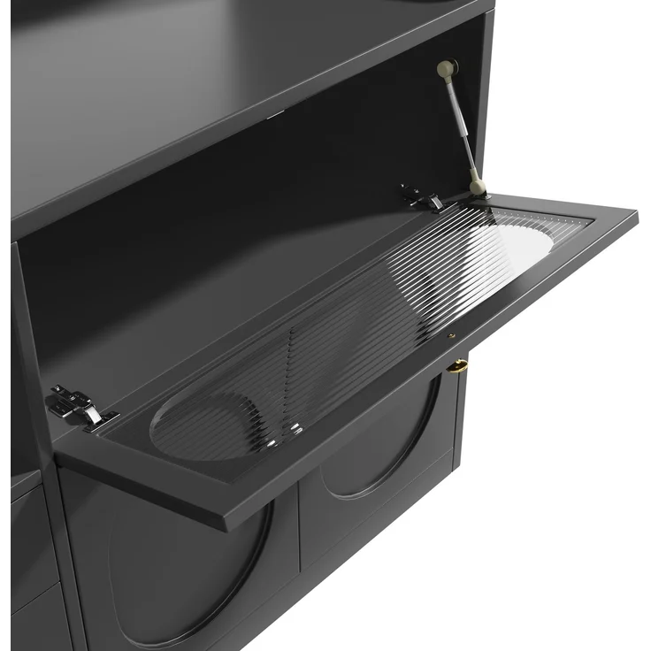 Sideboard 120x40x180 cm, Schwarz, mit RGB-LED, Glasschiebetüren, Klapptüren und 3 Schubladen – Bild 9