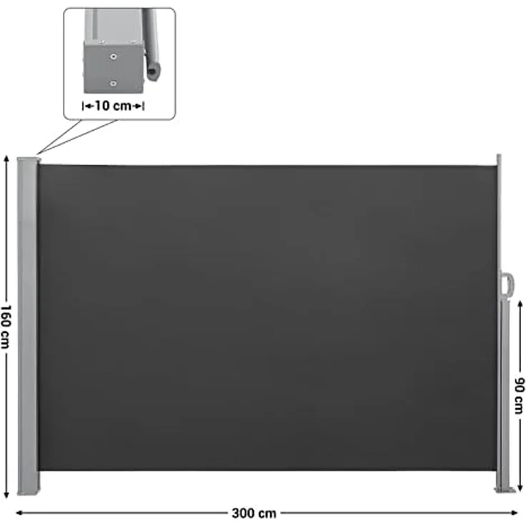 SONGMICS Seitenmarkise mit Stahl-Kasten, rostbeständig, ausziehbar, Anthrazit, 160x300 cm – Bild 5