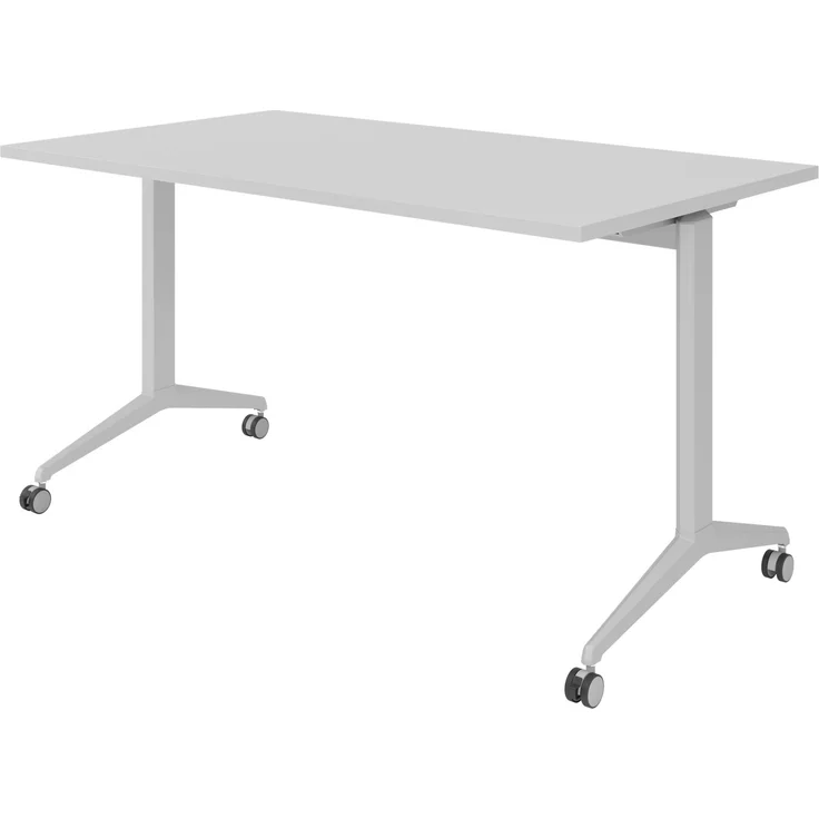 bümö Seminartisch klappbar fahrbar 140x80 cm grau, Gestell silber - Klapptisch staffelbar, mit vier Doppelrollen Büro Schulungstisch, KFZ14-5-S – Bild 1