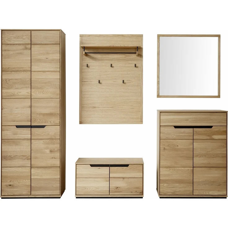 Garderoben-Set >ARAYA< (5-teilig) in Eiche teilmassiv - 227x195x40,5 (BxHxT) – Bild 4