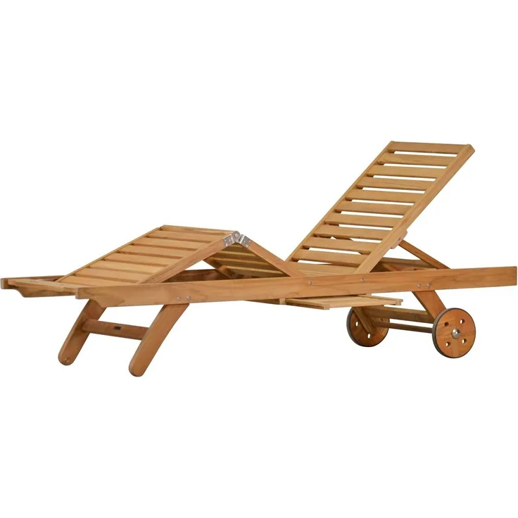 Kai Wiechmann Gartenliege Hochwertige Teak Sonnenliege mit Knick als stilvolle Relaxliege, verstellbare Teak-Liege mit Rädern und Tablett
