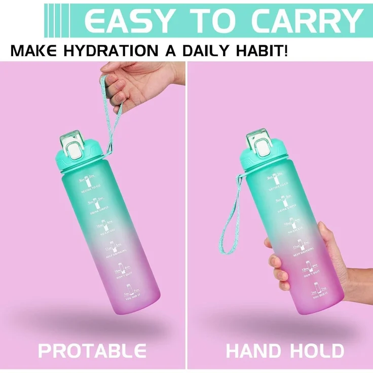 CodiCile Trinkflasche 1L mit Strohhalm Zeitmarkierung BPA-frei – Bild 6