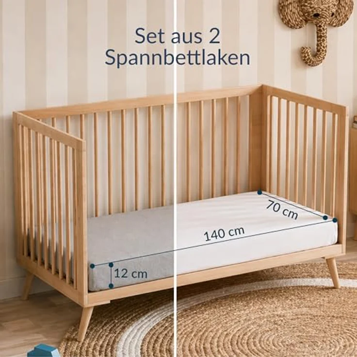 Twinzen Spannbettlaken 70x140 cm, 2er Pack - 100% Jersey Baumwolle, Weiß/Grau, Oeko-Tex zertifiziert, hautfreundlich und pflegeleicht – Bild 2
