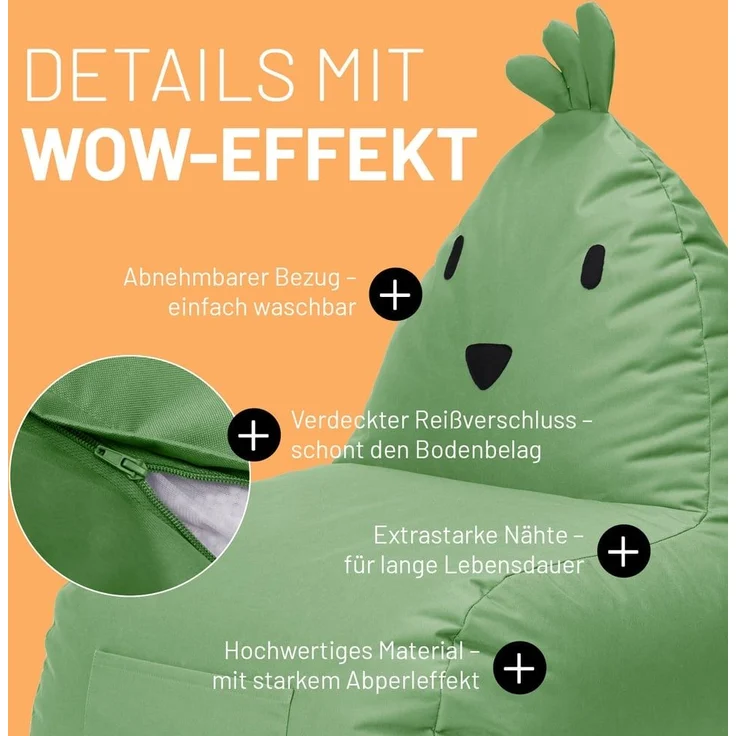 LUMALAND 'Animal Line Chicken' Kindersitzsack, indoor & outdoor, Polyester grün, 200 l – Bild 6