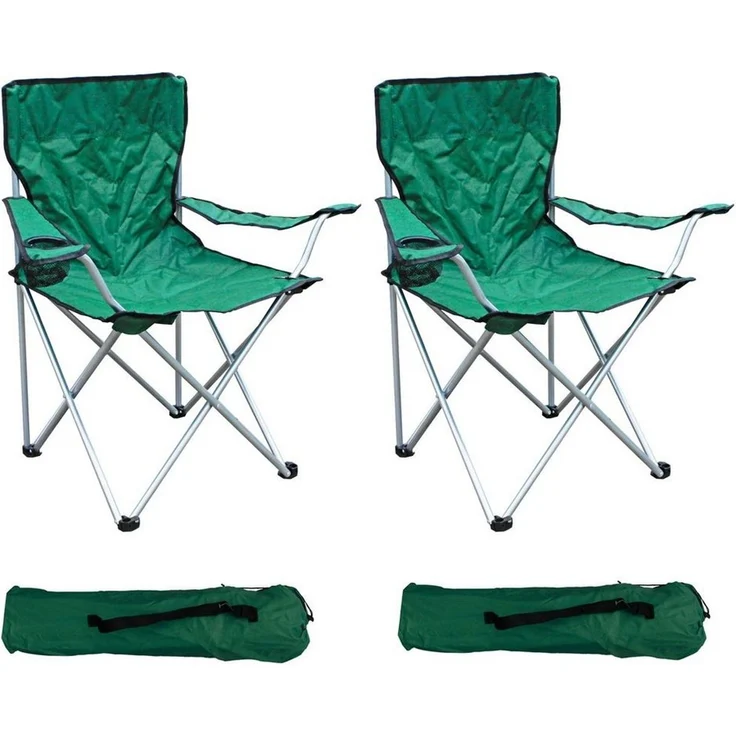 Mojawo Klappstuhl 2-er Set Anglersessel mit Getränkehalter und Tasche Grün belastbar