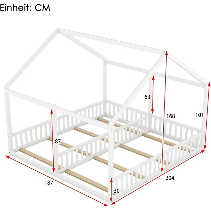 Flieks Kinderbett, Massivholz Einzelbett Doppelbett Hausbett 90x200cm 2 Liegefläche – Bild 3