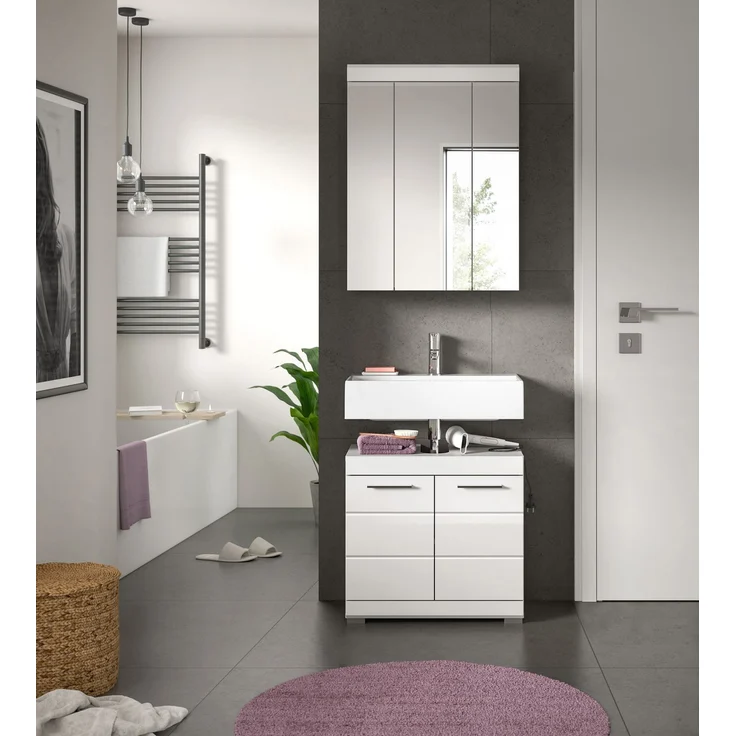 Xonox Scout Badkombination (B/H/T: 60x191x34 cm) in weiß Nachbildung und weiß Hochglanz tiefzieh – Bild 6