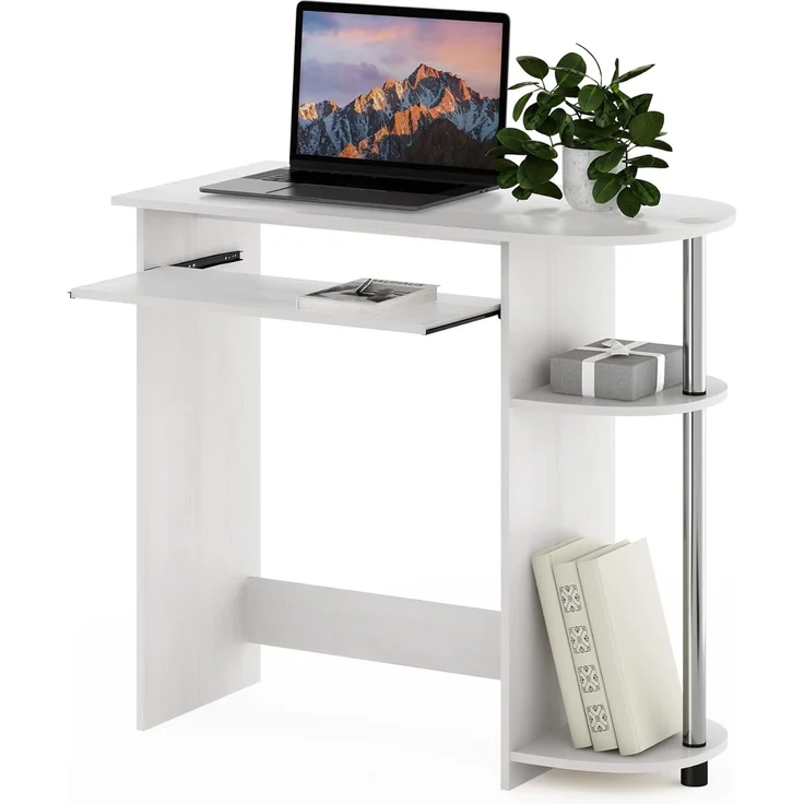 Furinno Simplistic Computertisch für einfache Montage, Weiße Eiche/Edelstahl – Bild 1