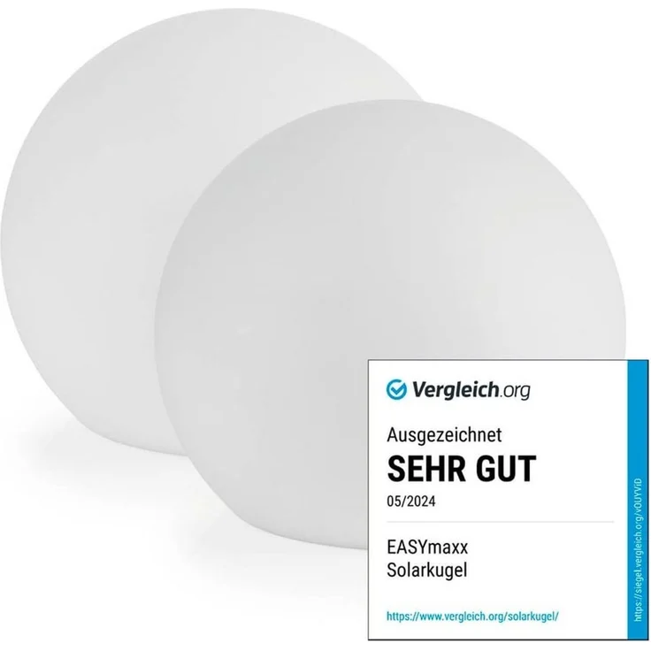 EASYmaxx 2er- Set LED Solarleuchte mit Farbwechsel | Deko Gartenleuchte mit LED Beleuchtung | Wunderschöne Lichteffekte mit Tageslichtsensor In & Outdoor | Gartendeko Witterungsbeständig, Kugel 30 cm – Bild 5
