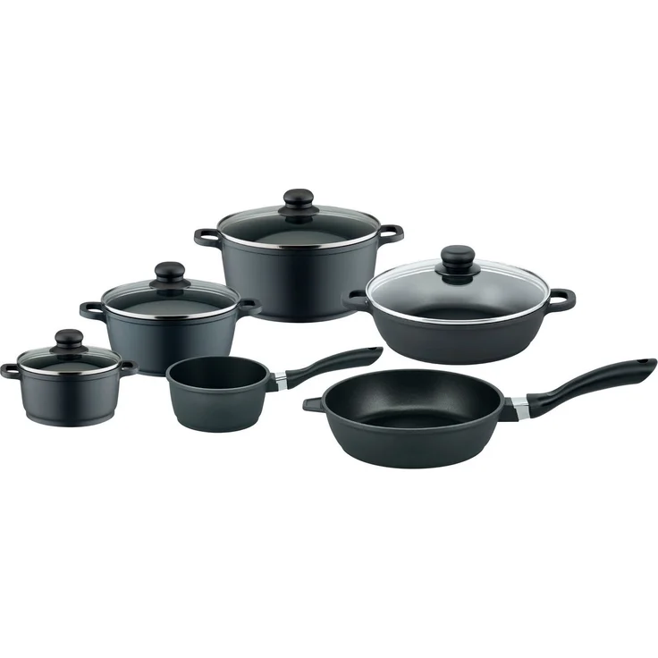 Elo Basic Topf-Set Black Cast, Aluminiumguss (Set, 7-tlg, 3 Töpfe mit Deckel, 1 Stielkasserolle), mit hochwertiger Antihaftversiegelung, Induktion – Bild 5