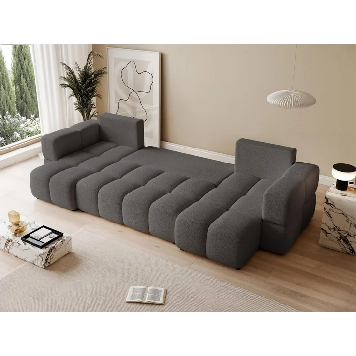 yourhouse24 Wohnlandschaft BUENO U im Glamour-Stil – Trend-Bouclé, Schlaffunktion & Bettkasten, mit Schlaffunktion und Bettkasten, Seite universal – Bild 4