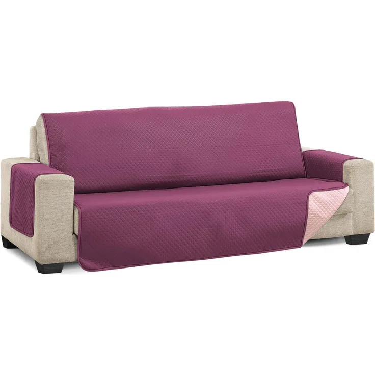 Martina Home Sofaüberwurf, gesteppt, Aubergine/Lachs, 3-Sitzer Diamond