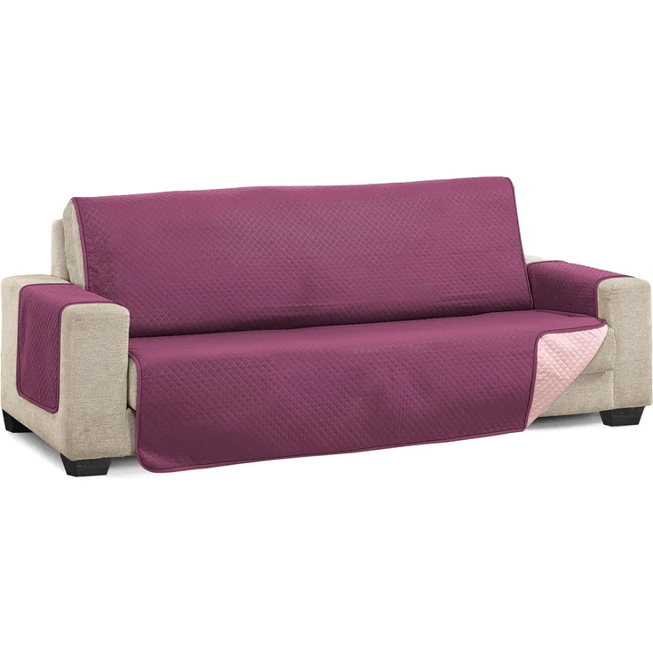 Martina Home Sofaüberwurf, gesteppt, Aubergine/Lachs, 3-Sitzer Diamond