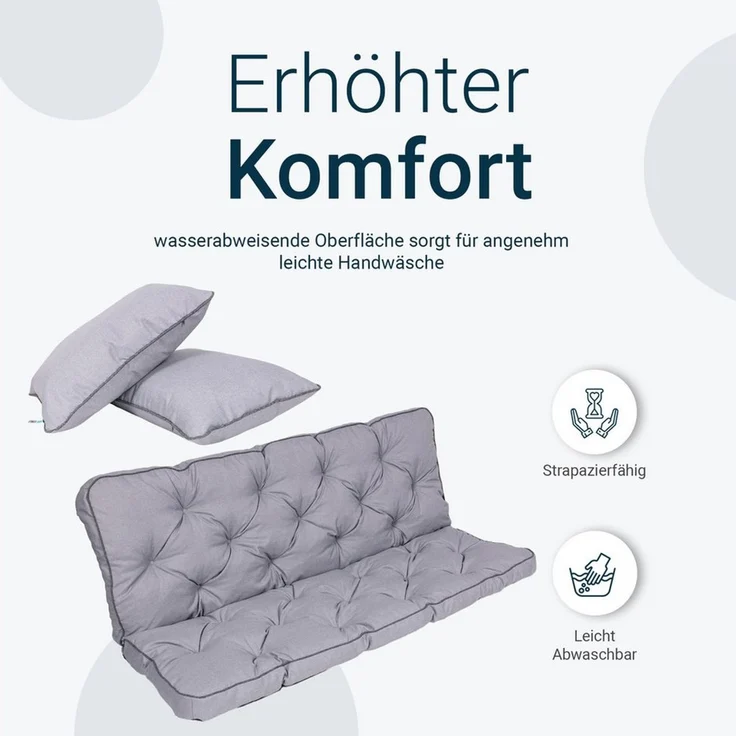 TexDeko Auflagekissen Ecolen Gartenbankauflage für Hollywoodschaukel mit Rückenlehne, (1x Gartenbankauflage für Hollywoodschaukel + 2x Kissen), UV-Beständig – Bild 3