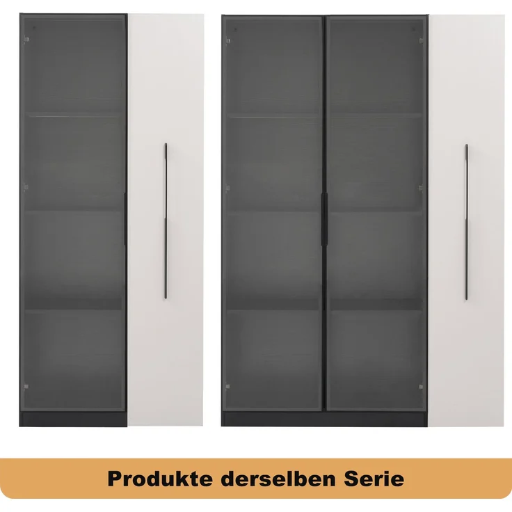 ZUBALIYA LED-Glasvitrine, integrierte LED-Beleuchtung, Türen aus gehärtetem Glas, 1 Schublade, H 160 × B 70 × T 40 cm, Schwarz Weiß, viel Stauraum, für Wohn- und Essbereich – Bild 10