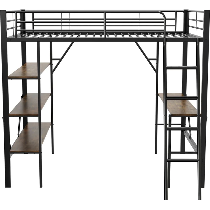 Rayofly-Metall-Hochbett H 200cm x T 90cm x B 200cm, Schreibtisch und drei große Ablagen, für Kinder, Jugendliche und Erwachsene, Schwarz, ohne Matratze – Bild 8