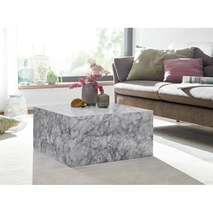 Couchtisch Monobloc 60x30x60cm Hochglanz Marmoroptik Weiß Quadratisch – Bild 6