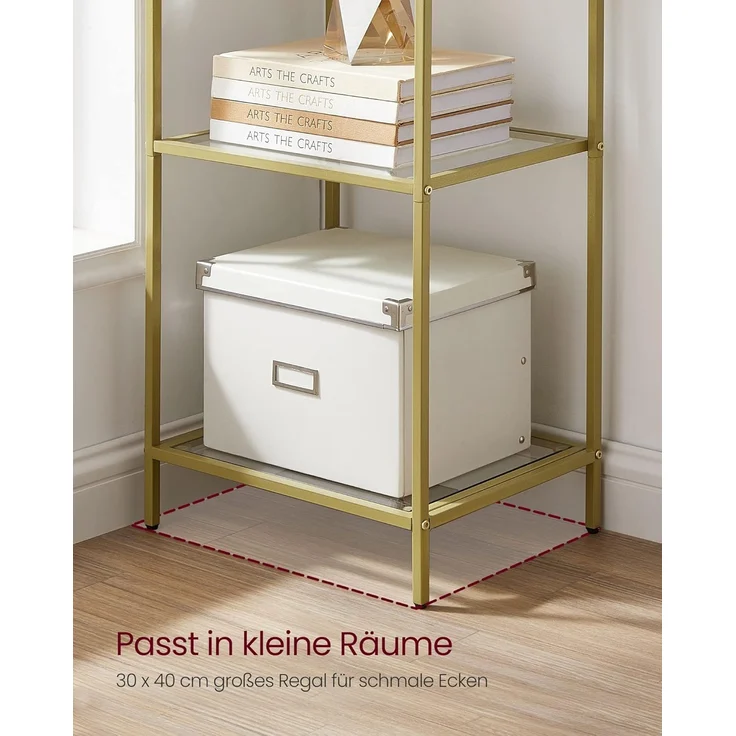 Vasagle Standregal mit 6 Ablagen, Glas, Metall, Gold, 30 x 40 x 177,3 cm – Bild 5